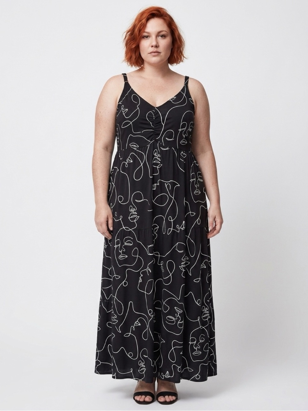 torrid Black Maxi Dress with White Abstract Line Faces - Picture 2 of 11